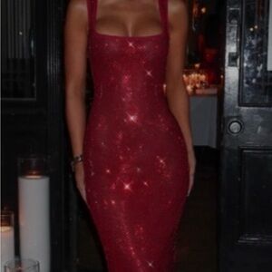 Dazzling Red Sequin Midi Dress